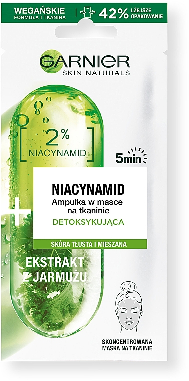 Ampułka w masce na tkaninie detoksykująca z niacynamidem i ekstraktem z jarmużu - Garnier Skin Naturals Sheet Mask Detoxifying Ampoule — Zdjęcie N1