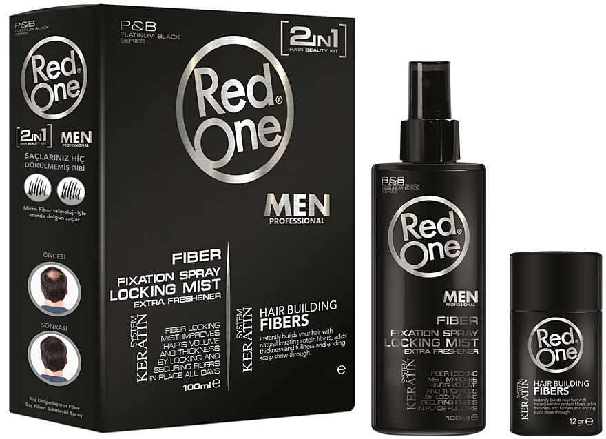 Keratynowy zestaw nadający objętość włosom - Red One Black (h/spray/100ml + h/pow/12g) — Zdjęcie N1