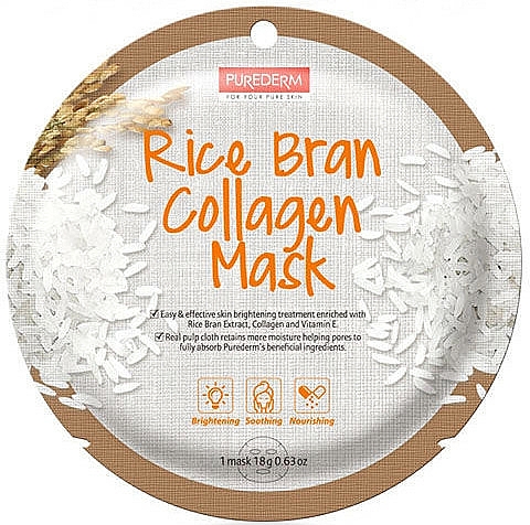 Maseczka kolagenowa do twarzy z otrębów ryżowych - Purederm Rice Bran Collagen Circle Mask — Zdjęcie N1