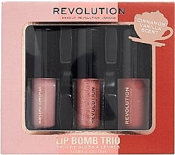 Zestaw do odżywienia włosów - Makeup Revolution Lip Bomb Trio (lip/gloss/2x1.8ml + lipstick/1.8ml) — Zdjęcie N1
