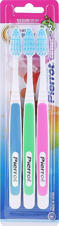 Zestaw szczoteczek do zębów Koloros, niebieska + zielona + różowa - Pierrot New Active — Zdjęcie N1