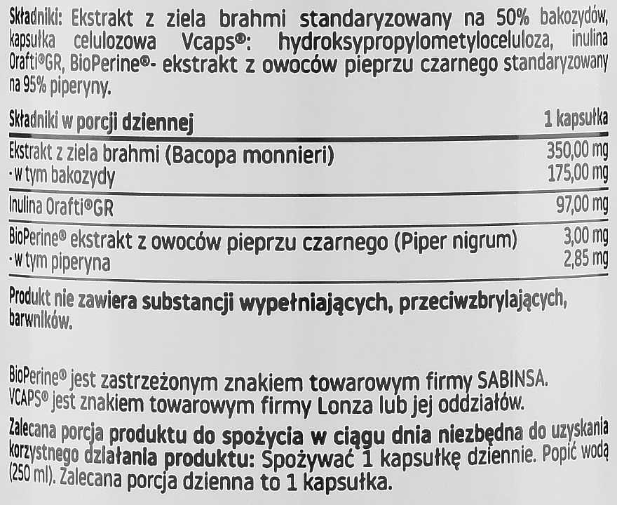 Suplement diety Bacopa monnieri 50% - Pharmovit Clean Label Bacopa Monnieri 50% — Zdjęcie N2