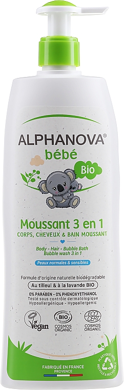 Organiczny płyn do kąpieli 3 w 1 dla dzieci - Alphanova Bébé Bubble Wash 3 in 1 — Zdjęcie N1