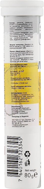 Musujące tabletki Witamina C, 1000 mg - Swiss Energy — Zdjęcie N2