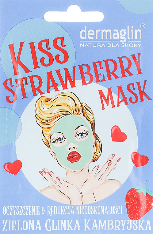 Maseczka z zielonej glinki kambryjskiej Oczyszczenie i redukcja niedoskonałości - Dermaglin Kiss Strawberry Mask — Zdjęcie N1