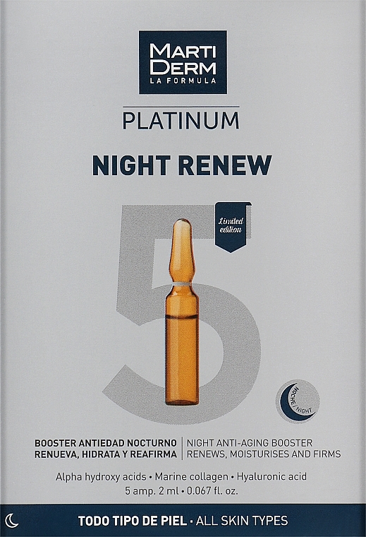 Nawilżające ampułki do twarzy przeciw fotostarzeniu na noc - MartiDerm Platinum Night Renew Ampollas 