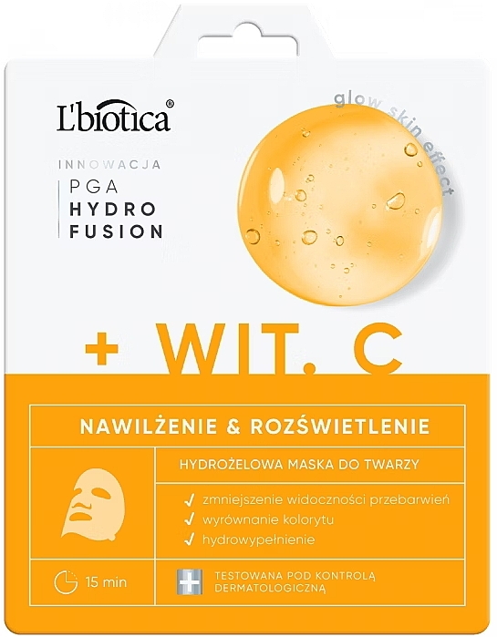 Hydrożelowa maska na twarz z witaminą C - L'biotica PGA Hydro Fusion + Vit. C — Zdjęcie N1