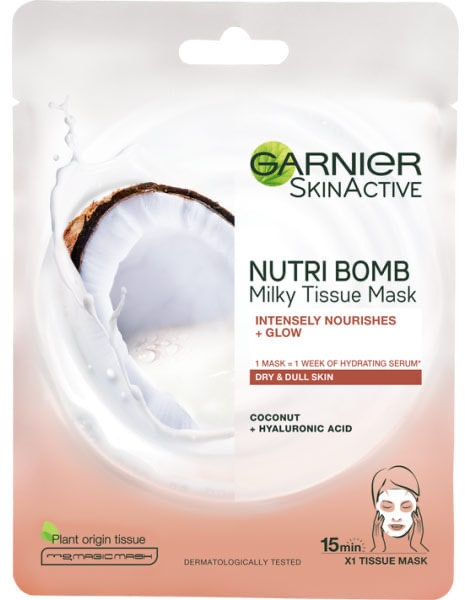 Maska do twarzy na tkaninie Kokos i kwas hialuronowy - Garnier SkinActive Nutri Bomb Coconut and Hyaluronic Acid Tissue Mask
