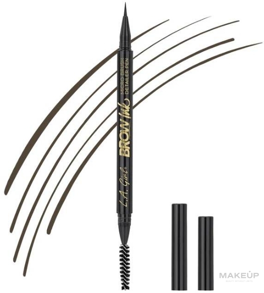 Kredka do brwi z mikropędzlem - L.A. Girl Brow Ink Micro Brush Detailer Pen — Zdjęcie GBP345 - Soft Brown