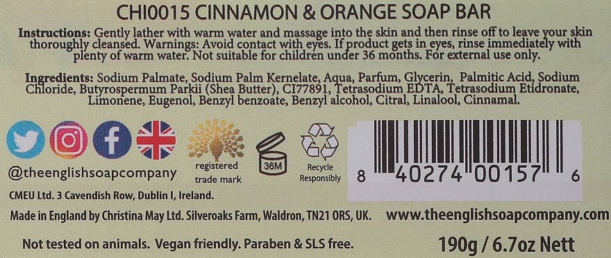 Mydło Cynamon i pomarańcza - The English Soap Company Vintage Collection Cinnamon & Orange Soap — Zdjęcie N2