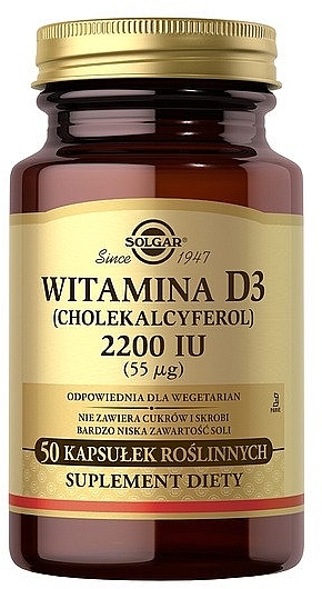 Suplement diety Witamina D3, 2200IU, 50 szt. - Solgar Vitamin D3 2200 IU — Zdjęcie N1