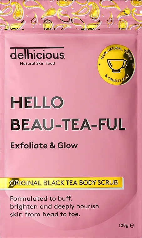 Peeling do ciała z kofeiną i przeciwutleniaczami - Delhicious Hello Beau-tea-ful Black Tea Body Scrub — Zdjęcie N1