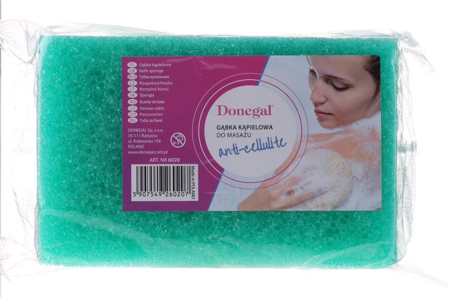 Antycellulitowa gąbka kąpielowa do masażu 6020, zielona - Donegal Cellulose Sponge — Zdjęcie N1
