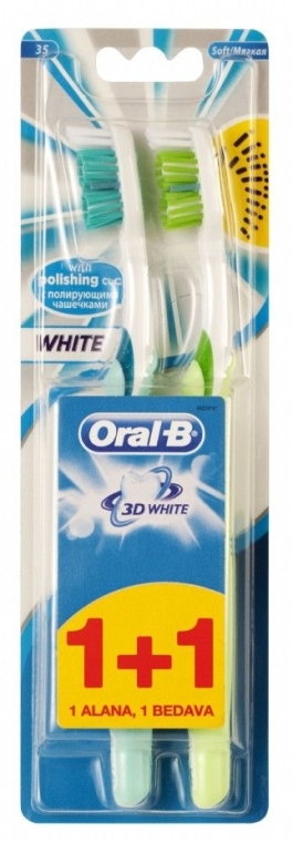 Zestaw szczoteczek do zębów (40 średnia twardość, błękitna + jasnozielona) - Oral-B 3D White 40 Medium 1+1 — Zdjęcie N1