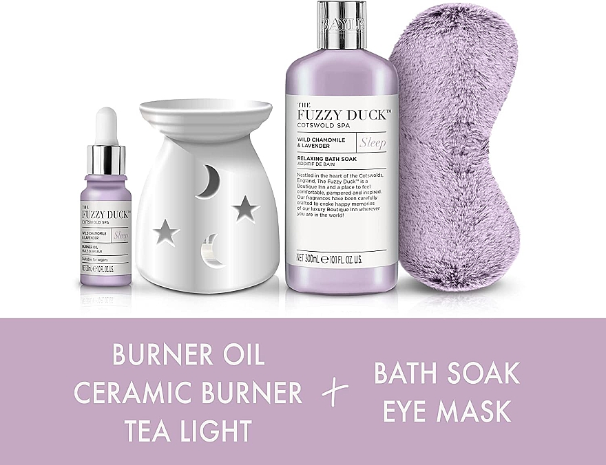 Zestaw - Baylis & Harding The Fuzzy Duck Cotswold Spa Sleep Gift Set (bath/soak/300ml + arom/oil/30ml + ceramic lamp + sleep mask + tea light) — Zdjęcie N2