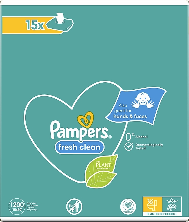 Nawilżane chusteczki dla niemowląt, 15x80 szt. - Pampers Fresh Clean — Zdjęcie N2