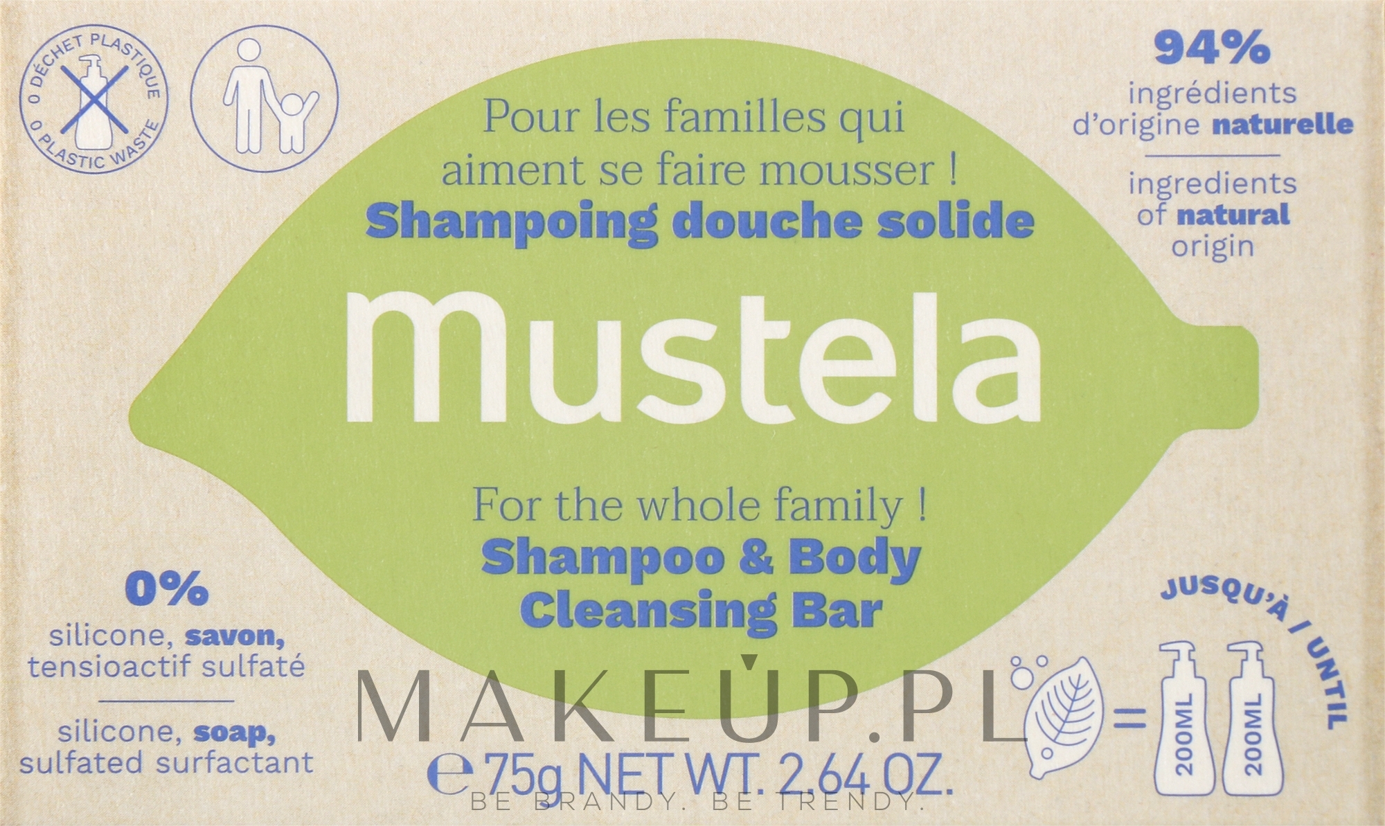 Szampon do włosów i ciała w kostce - Mustela Famille Shampoo & Body Cleansing Bar — Zdjęcie 75 g