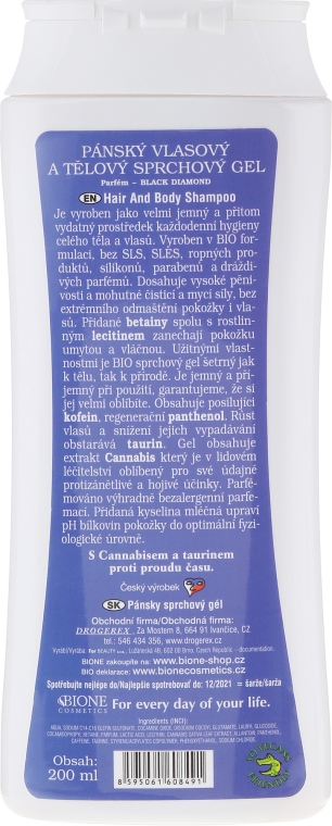 Żel pod prysznic i szampon dla mężczyzn z olejem konopnym i kofeiną - Bione Cosmetics Gentlemens Range Cannabis Hair & Body Shower Gel — Zdjęcie N2