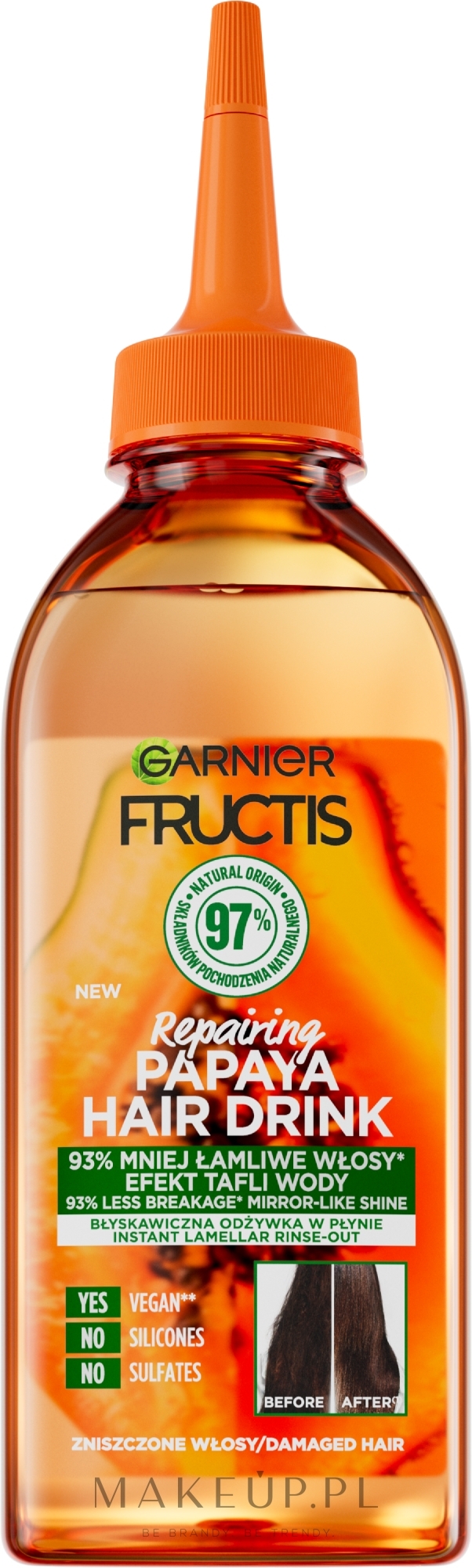 Regenerująca odżywka do włosów z papają - Garnier Fructis Hair Drink Papaya — Zdjęcie 200 ml