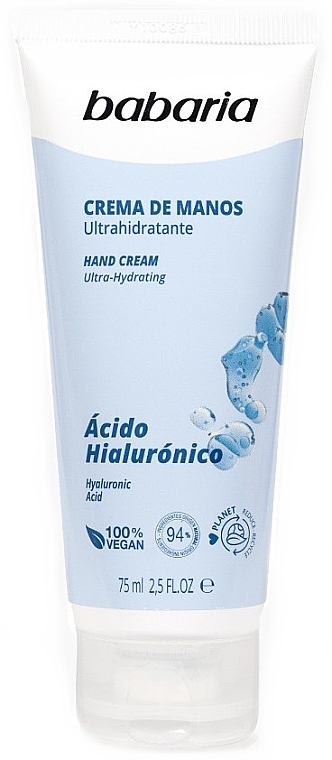 Krem do rąk z kwasem hialuronowym - Babaria Hyaluronic Acid Hand Cream — Zdjęcie N1