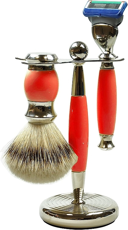 Zestaw do golenia - Golddachs Pure Badger, Fusion Polymer Red Chrom (sh/brush + razor + stand) — Zdjęcie N1