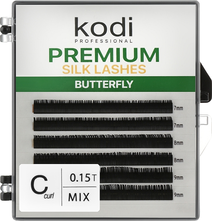 Sztuczne rzęsy Butterfly Green C 0.15 (6 rzędów: 7/9) - Kodi Professional — Zdjęcie N1