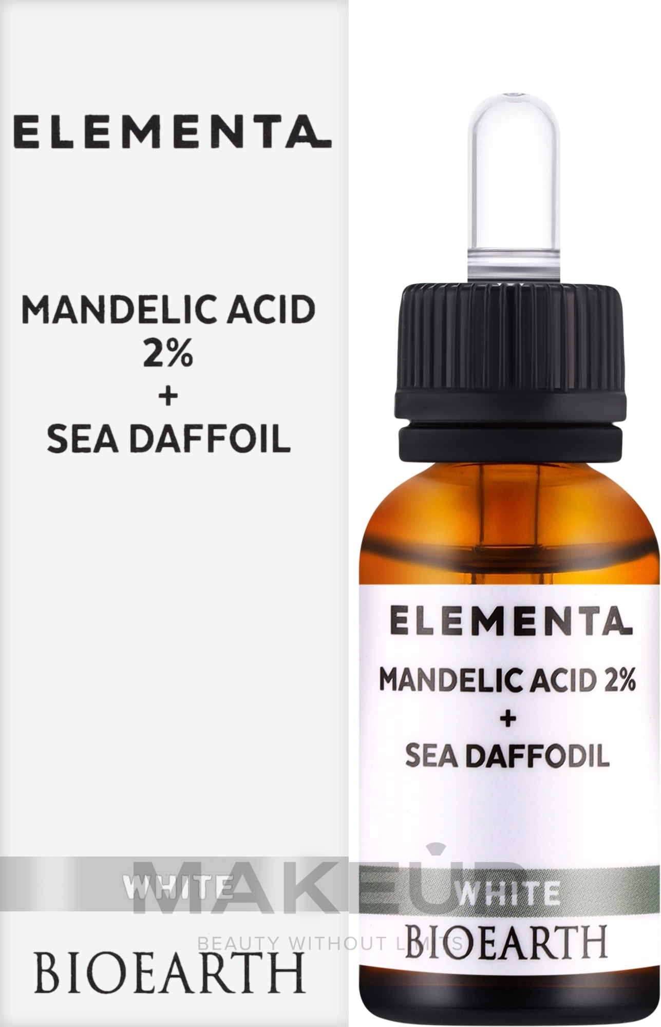 Serum do twarzy z żonkilem morskim i kwasem migdałowym 2% - Bioearth Elementa White Mandelic Acid 2% + Sea Daffodil — Zdjęcie 15 ml