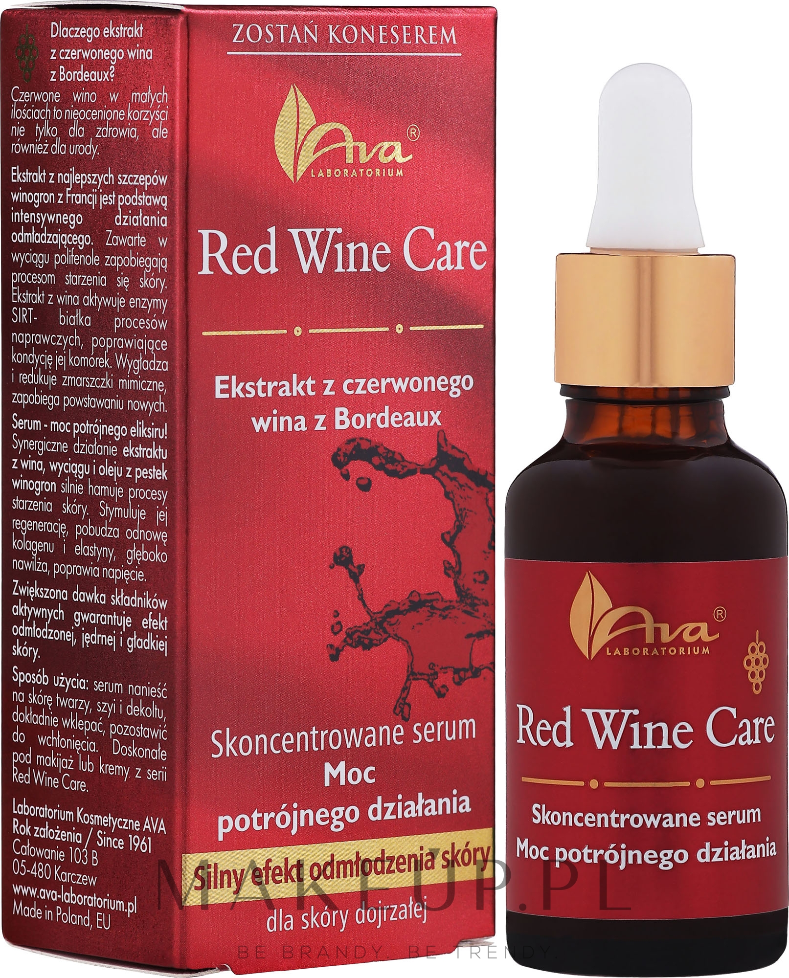 Odmładzające skoncentrowane serum do twarzy do skóry dojrzałej - AVA Laboratorium Red Wine Care Concentrated Serum — Zdjęcie 30 ml