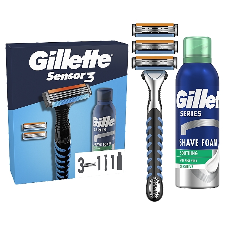 Zestaw - Gillette Sensor 3 (razor/1pc + refil/3pcs + foam/200ml) — Zdjęcie N1