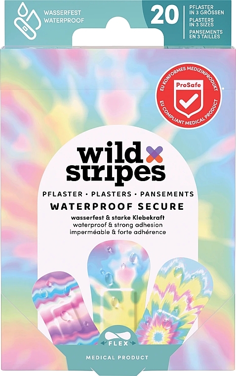 Zestaw plastrów wodoodpornych, 20 szt. - Wild Stripes Plasters Waterproof Secure Rainbow — Zdjęcie N1