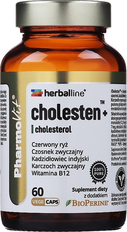 Suplement diety Dla prawidłowego poziomu cholesterolu, 60szt - Pharmovit Herballine  — Zdjęcie N1
