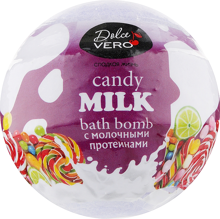 Bomba do kąpieli z proteinami mleka Candy milk, fioletowa - Dolce Vero — Zdjęcie N1