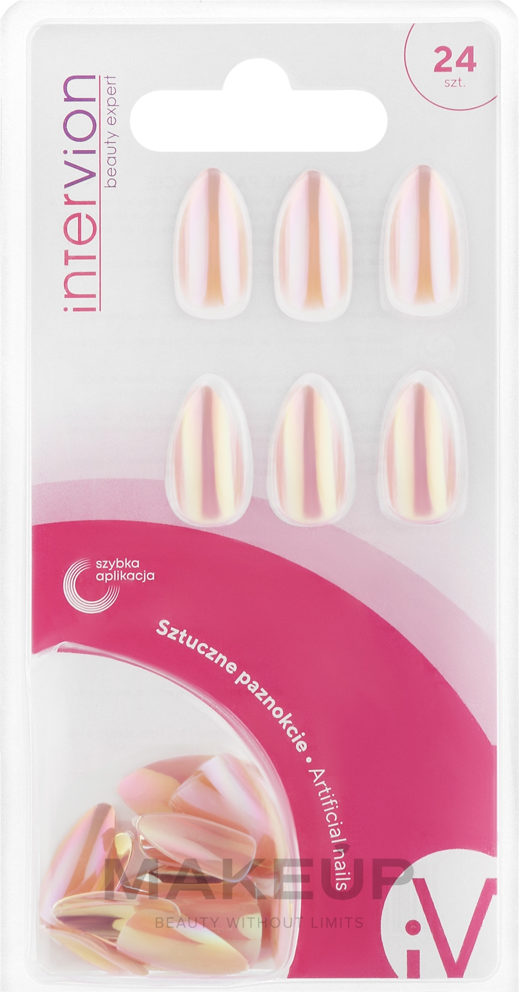 Zestaw sztucznych paznokci, Stilletto Light Pink Holo - Inter-Vion Artifical Nails — Zdjęcie 24 szt.
