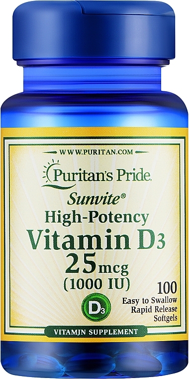 Suplement Witamina D3 - Puritan's Pride Premium Sunvite High-Potency Vitamin D3 1000 IU — Zdjęcie N1