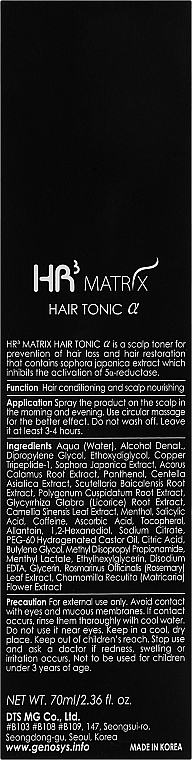 Tonik stymulujący porost włosów - Genosys HR3 Matrix Clinical Hair Tonic — Zdjęcie N3