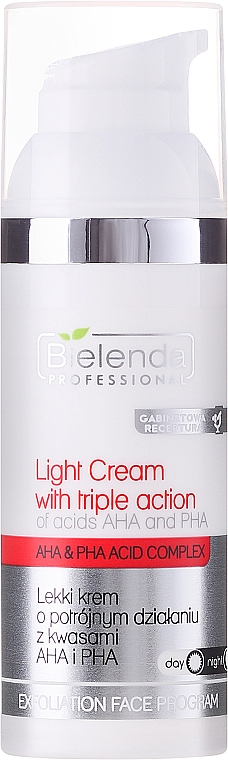 Lekki krem o potrójnym działaniu z kwasami AHA i PHA - Bielenda Professional Face Program Light Cream With Triple Action