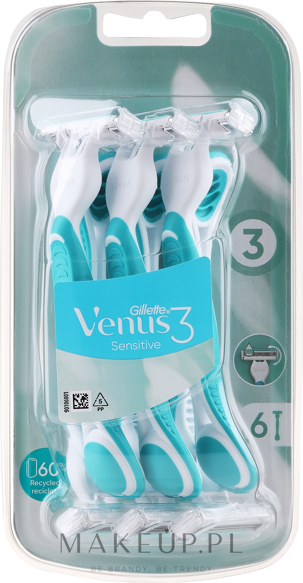 Jednorazowe maszynki do golenia do skóry wrażliwej, 6 szt., lazurowe - Gillette Venus Sensitive — Zdjęcie 6 szt.