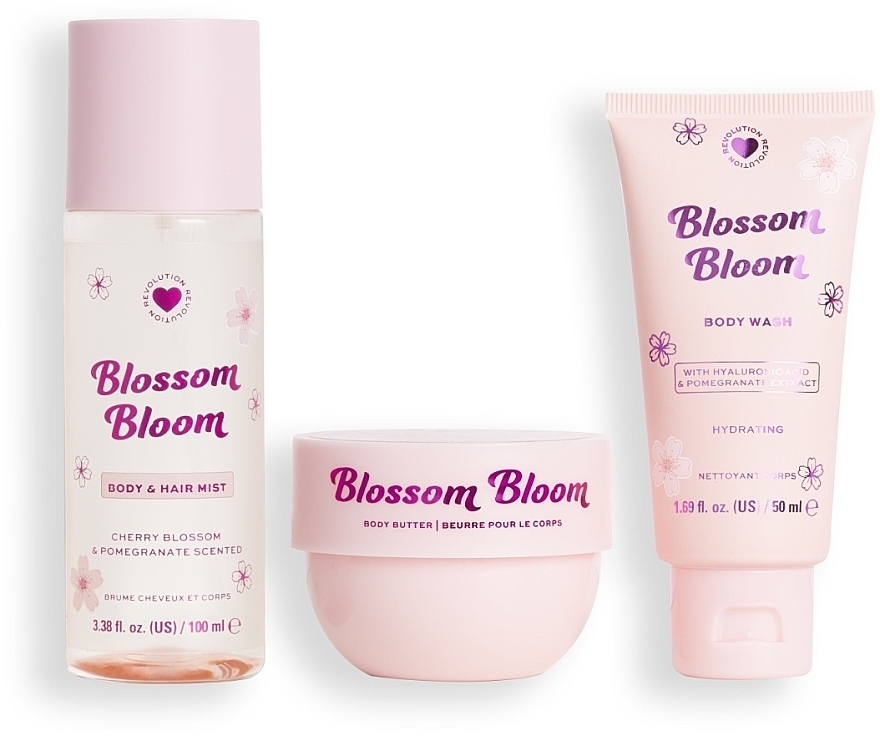 Zestaw - I Heart Revolution Blossom Bloom Hydrating Set (sh/gel/50ml+b/cr/68g+b/mist/100ml) — Zdjęcie N2