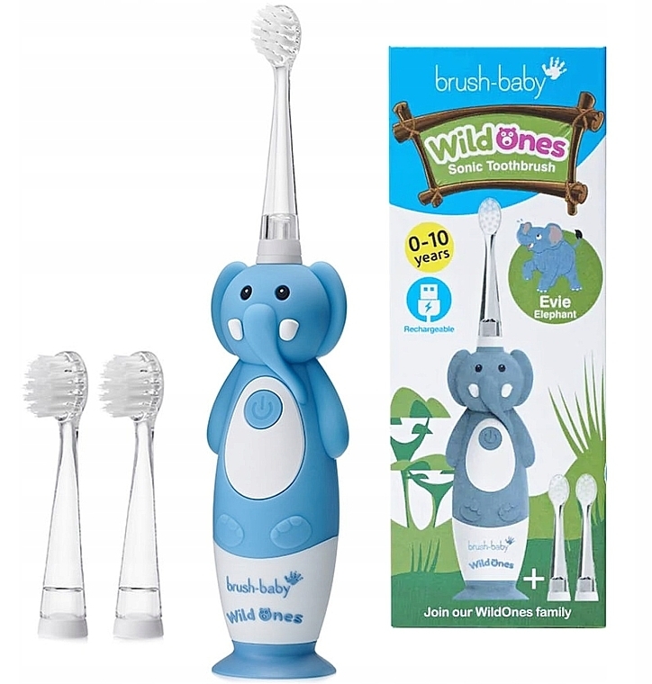 Elektryczna szczoteczka do zębów, 0-10 lat - Brush-Baby WildOnes Evie Elephant Sonic Toothbrush — Zdjęcie N5