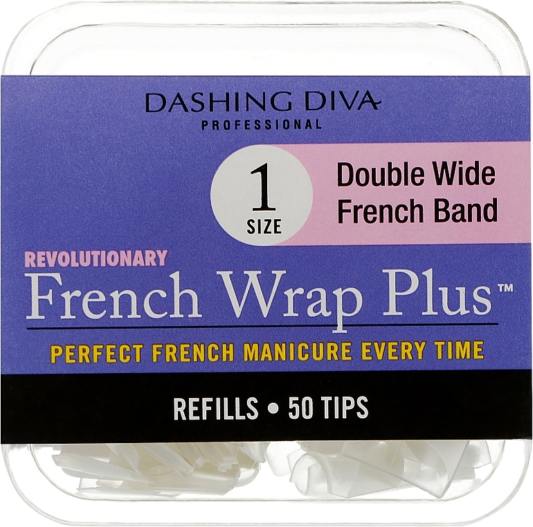 Tipsy - Dashing Diva French Wrap Plus Double Wide White 50 Tips (Size 1) — Zdjęcie N1