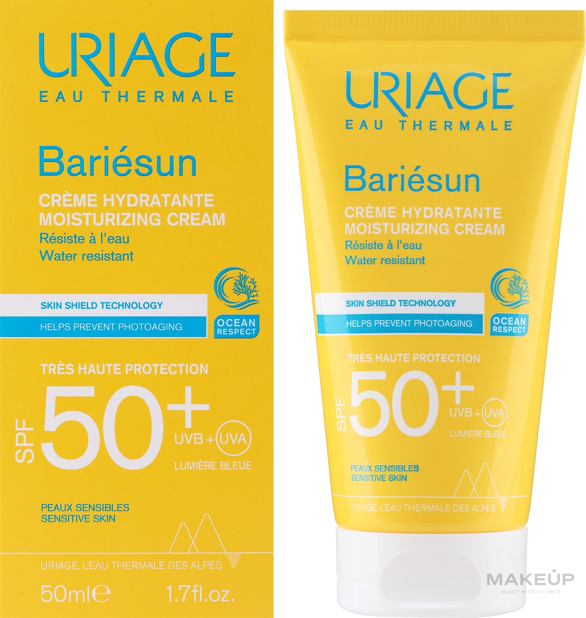 Nawilżający krem do ciała z ochroną przeciwsłoneczną SPF50+ - Uriage Bariesun Moisturuzing Cream  — Zdjęcie 50 ml