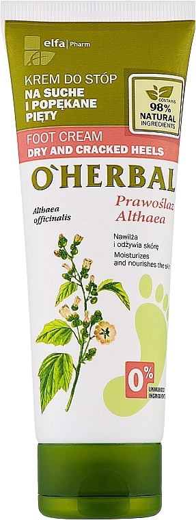 Krem do stóp na suche i popękane pięty z ekstraktem z prawoślazu - O'Herbal Foot Cream Dry And Cracked Heels With Althaea Extract — Zdjęcie N1