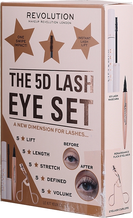 PRZECENA! Zestaw - Makeup Revolution 5D Lash Eye Gift Set (eyelash curler/1 pc + mascara/14 ml + eyeliner/0.8 ml) * — Zdjęcie N4