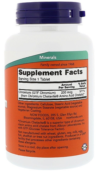 Chrom w tabletkach - Now Foods GTF Chromium  — Zdjęcie N2