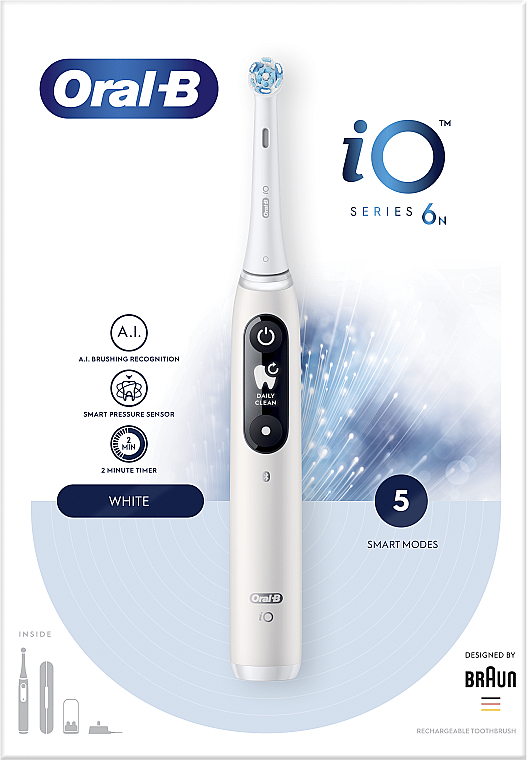 Elektryczna szczoteczka do zębów, biała - Oral-B Braun iO Series 6 — Zdjęcie N2