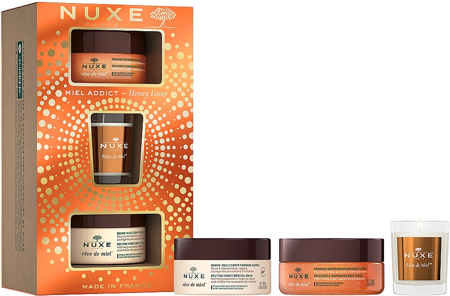 Zestaw upominkowy - Nuxe Honey Lover Gift Set (b/oil/200ml + b/scr/175ml + candle/70g) — Zdjęcie N3