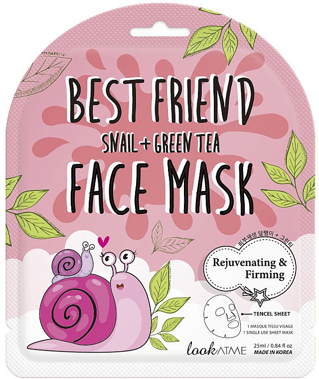Maska w płachcie do twarzy z mucyną ślimaka i zieloną herbatą - Look At Me Best Friend Snail + Green Tea Face Mask — Zdjęcie N1