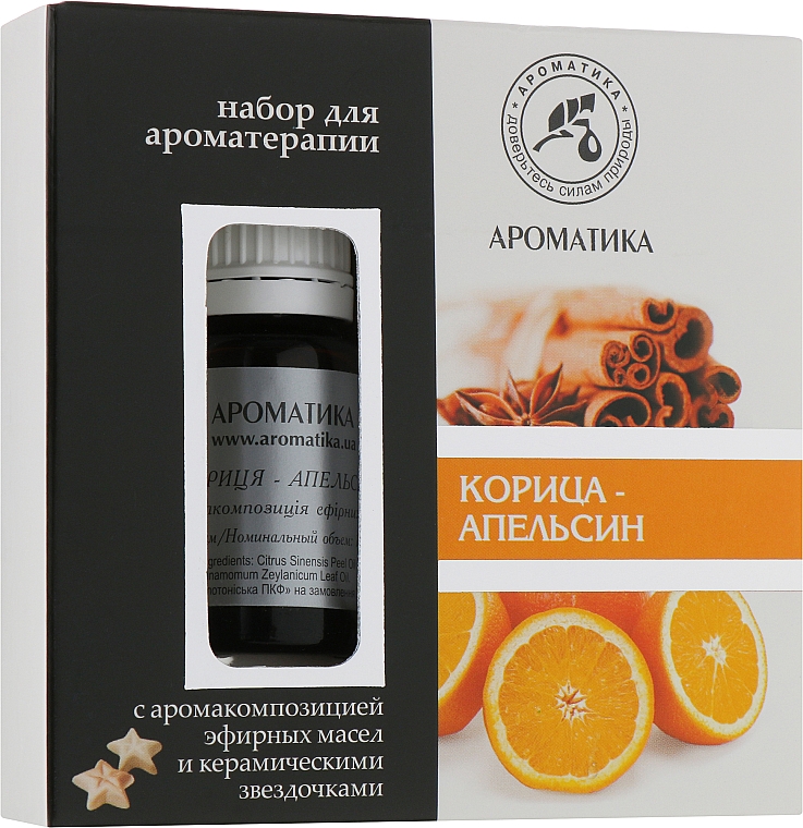 Zestaw olejków Cynamon i pomarańcza - Aromatika, olejek/10ml + akcesoria/5szt. — Zdjęcie N1