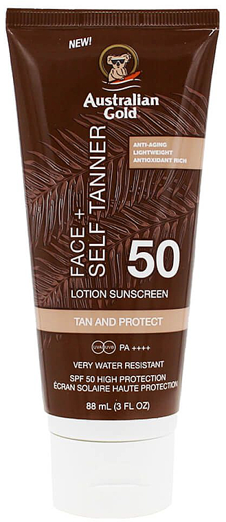 Emulsja przeciwsłoneczna do twarzy - Australian Gold Face + Self Tanner Lotion Sunscreen SPF50 — Zdjęcie N1