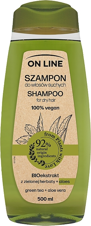 Wegański szampon do włosów suchych Zielona herbata i aloes - On Line Shampoo — Zdjęcie N1
